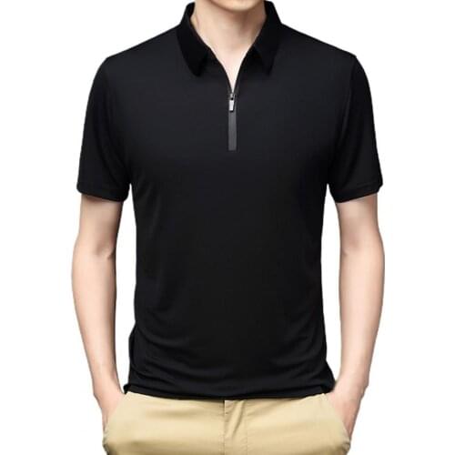 Summer Shirt Men Turn-down Collar Shirt Solid Color Casual Zipper Short Sleeve Shirts Stretchy Shirt Streetwear