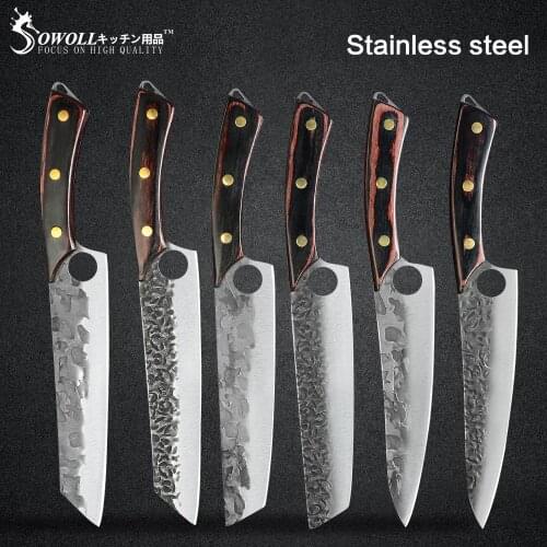 Sowoll Kitchen Chef Stainless Steel 3CR13 Slicing Cooking Knife 8'' 8.5'' INCH Forged Filleting Wood Handle Knife Cooking Tools