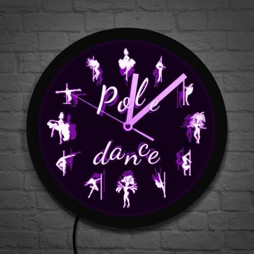 Pole Dancing LED Lighting Neon Sign Wall Clock Modern Dancer Silhouette Wall Light Gift For Her Steel Tube Dance Studio Wall Art