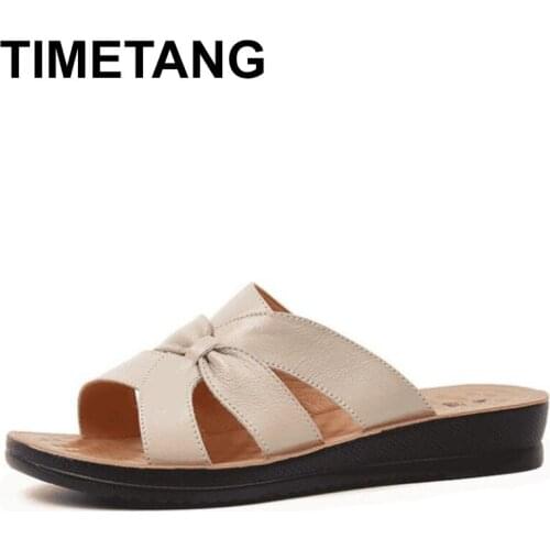 TIMETANG Hot New Summer Casual Beach Sandals Genuine Leather Sandals Women Sandals Big Sizes Comfortable Wedge Elegant Silpper
