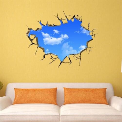 Fashion 50x70cm 3D Blue Sky Broken Wall Sticker Art Vinyl Mural Removable Wall Decal Room Decor