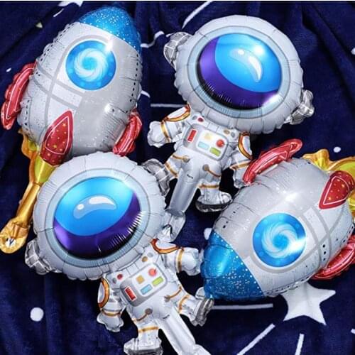 Space Balloons Theme Party Decoration Astronaut Aluminum Rocket Foil Balloon for Kids Birthday Baby Shower 33inch Blue 100pcs