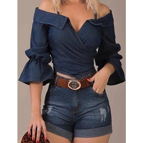 Fashion 2021 Women Solid Color Flared Sleeve Blouse Women Spring Tops and Blouses Women Shirts