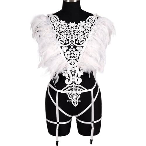 Harness Fashion Feather Belts Garter Black Sexy Harness Women Suit Sexy Cage Bra For Elastic Gothic Festival Rave Dance Wear