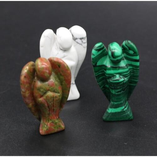 Natural Stones Ornaments Holding Angel Healing Carved Figurines Reiki Gemstone Malachite Room Decoration Christmas Gift 30x50mm