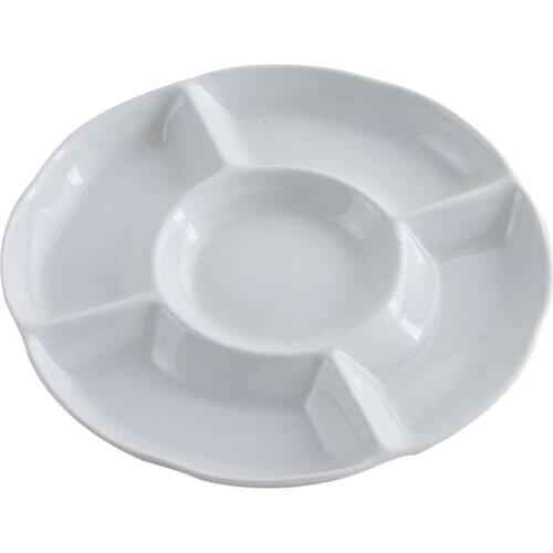 1 pc Food Tray Imitative Ceramic Round 5-Compartment Dried Fruit Plate Appetizer Serving Platter for Nuts