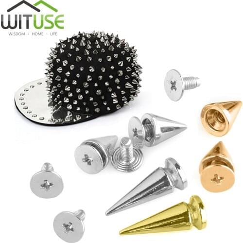 10/20/50/100pcs 10mm Silvery Golden Metal Bullet Spikes Studs Rivets Cone Screwback Spots Trendy Nail Metalt DIY Shoes Bag Belt