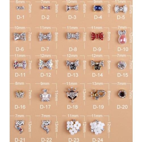 10pcs New manicure alloy jewelry false nail applique water rhinestones pearl willow nail bow crown DIY accessories
