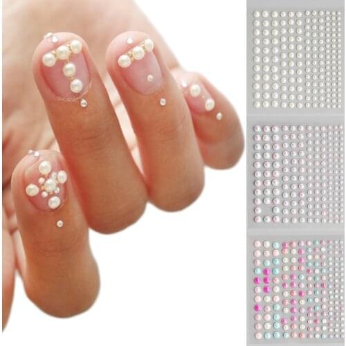 2sheets 3/4/5/6mm Flatback Pearls White Acrylic Beads Self Adhesive Sticker Bridal Nail Art Decals DIY Craft Accessories