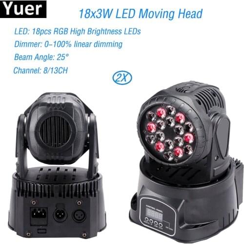 2Pcs/Lot High Brightness LED 18x3W RGB 3IN1 Moving Head Lights 8/13DMX Channels LED Party Bar Disco DJ Laser Stage Light