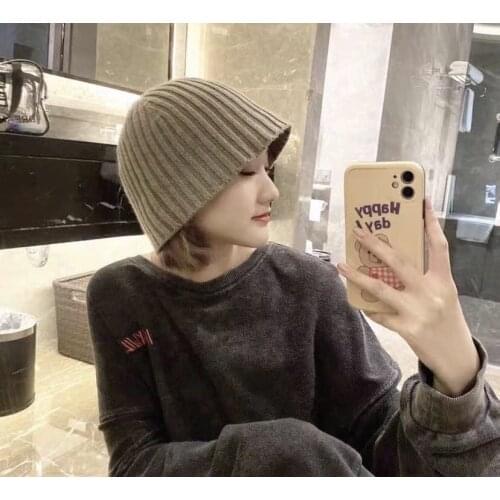 2021 Solid Color Womens Winter Warm Knitted Basin Hat Japanese Fisherman Hat