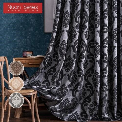 2021 Luxury European Pattern Curtains For Bedroom Living Room Elegant Window Treatments Jacquard Semi Blackout Curtain Black