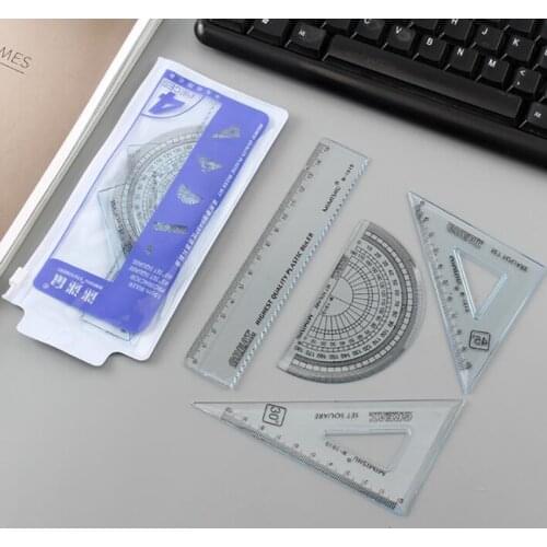 4Pcs=1Pack students drawing school supplies Set square triangle ruler plastic protractor/four sets