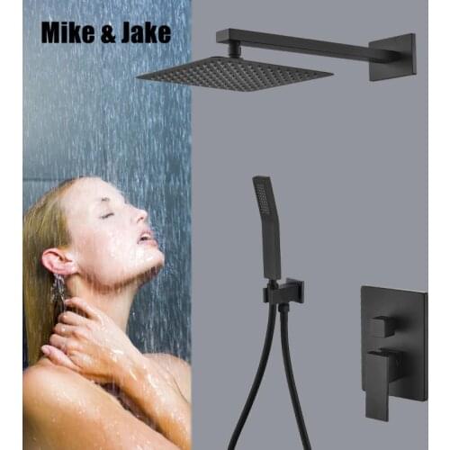 Black bathroom shower set 10 inch shower two function Shower Set bathroom Faucet wall concealed installation black shower mixer