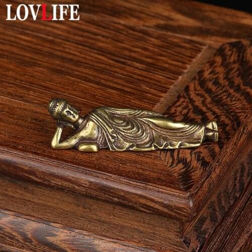 Pure Brass Mini Sleeping Buddha Feng Shui Key Chain Pendants Trinket Vintage Copper Keychains Hanging Jewelry Men Metal Keyrings