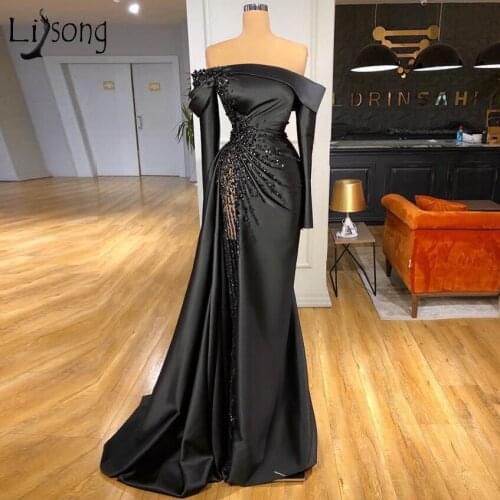 Long Formal Prom Dresses Off the Shoulder Beading Evening Dress 2020 Arabic Women vestidos de fiesta Party Night Gowns Plus Size