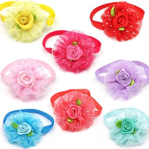 10pcs Valentines Day Pet Supplies Lace Rose Love Style Pet Cat Dog Collar Bowties Neckties Pet Cat Holiday Grooming Products