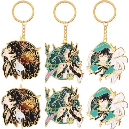 Genshin Impact Zhongli Xiao Venti Game badge decorative brooch keychain pendant