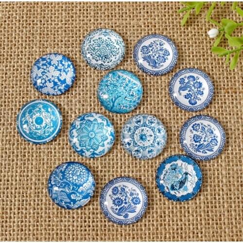 Blue and white porcelain Glass Dome Cabochons Printed Half Round Gems for Jewelry Making Handcrafts DIY