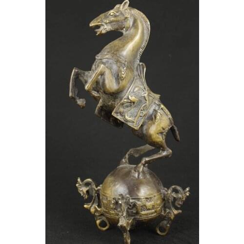 Nice Chinese Old Bronze Carved Steed horse Statue Figure 24.5cm Height Garden Decoration 100% real Brass Bronze