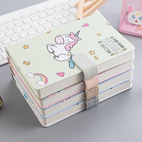 Kawaii cute unicorn pattern hardcover school student korean journal planner notebooks with cartoon colorful sheet stationery A6