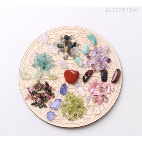 Colorful Gemstone Crystal Meditation Grid Altar Wood Board Set Gift