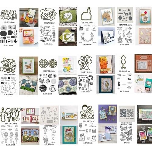 Mix Flower Cute Animals Butterfly Human Dogs Round House Metal Cutting Dies Match Clear Silicone Stamps Make Cards Scrapbook New