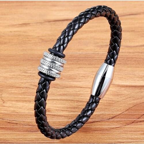 TYO Elegant Bangle Frosted Gear Genuine Leather Bracelet & Bangle For Men Simple Jewelry 19/21CM Magnet Clasp Birthday Present