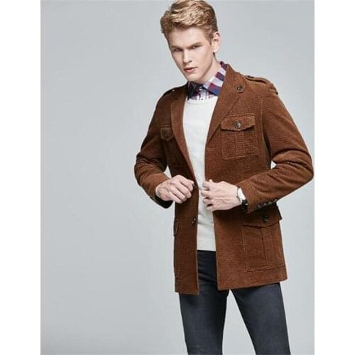 Corduroy suit jacket mens blazer brown autumn winter Korean cotton British slim casual business short safari clothes