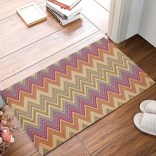 Ethnic Style Stripes Abstract Design Doormat Home Entrance Anti-Slip Mat Carpet for Room Bedroom Home Kitchen Doormat