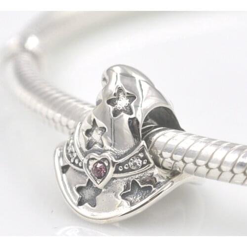 New! Fits Pandora Charms Bracelet Necklace 925 Sterling Silver Beads Witch Hat with Crystal Bead European Charm DIY Jewerly