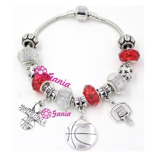 New Arrival Sport Jewelry Bracelet,DIY Sport Basketball Board I love Basketball Charm Bracelets for Sport Gift Pulsera Bijoux