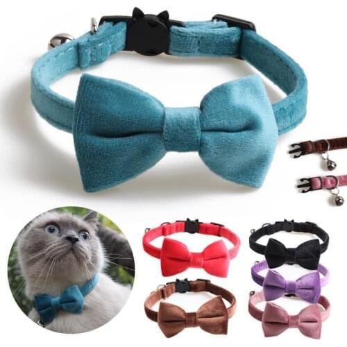 Pet Gatos Collar for Cat Accessories with Bell Breakaway Bow Red Necklace Personalized Small Blue Dog Neck Strap Flannel
