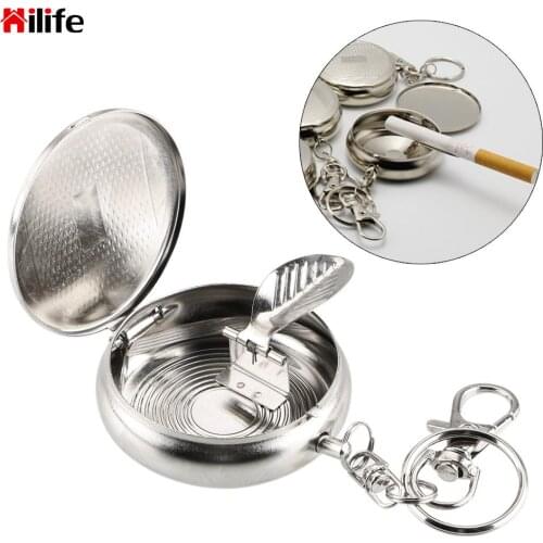 Ashtray with Key Chain Pocket Ashtray Portable Vehicle Cigarette Ashtray Mini Stainless Steel