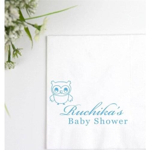Owl Personalized Baby Shower Napkins, Happy birthday, custom owl napkin