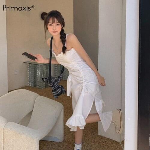 Primaxis Suspender dresses for women 2021 retro long Franch Dress High Waist Dresses Females Fashion Clothing