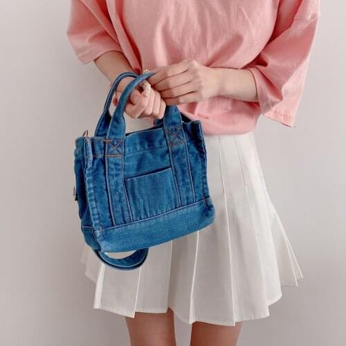Denim Fabric Sling Shoulder Bag for Women Casual Daily Soft Vintage Retro Jeans Zipper Student Crossbody Messenger Bag Handbag