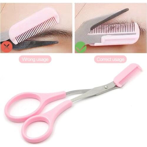 Professional Eyebrow Trimmer Makeup Scissors with Comb Razor Eyelash Hair Clips Shaver Removal Grooming Shaping Shaver