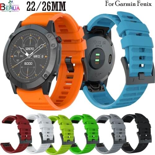BEHAU 22mm Silicone Sport watchStrap For Garmin Fenix 6 /5/ Fenix6X/6X pro/5X 26MM SmartWatch Quick Release Easy fit Wrist Strap