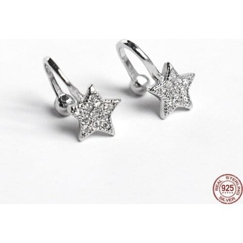 LKO Set Zircon 925 Sterling Silver Star Ear Clip Earrings Simplicity Personality for Student Not Perforation Accessories