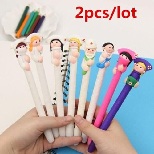 2pcs/lot Cute Character Doctor Nurse Polymer Caly Ball Ballpoint Pen Creative Stationery