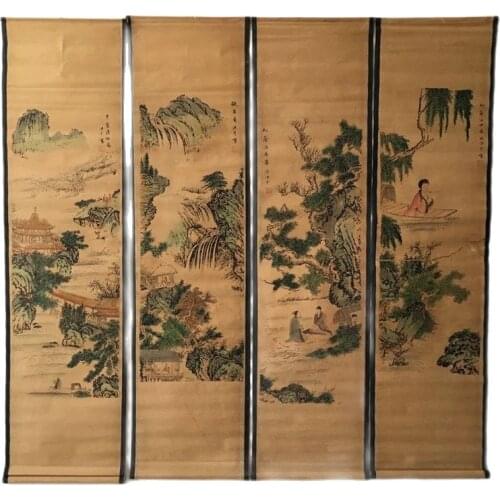 Collect old calligraphy and Painting Traditional Chinese painting four screen living room decoration painting landscape