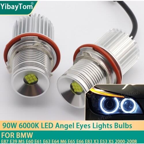 2pcs 90W 6000K lamp LED Angel Eyes Marker Lights Bulbs For BMW E87 E39 M5 E60 E61 E63 E64 M6 E65 E66 E83 X3 E53 X5 2000-2008