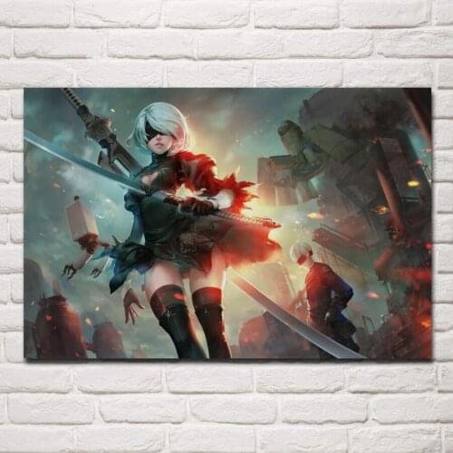 Sword girl nier automata art yorha unit no. 2 type b living room home wall art decor wood frame fabric posters