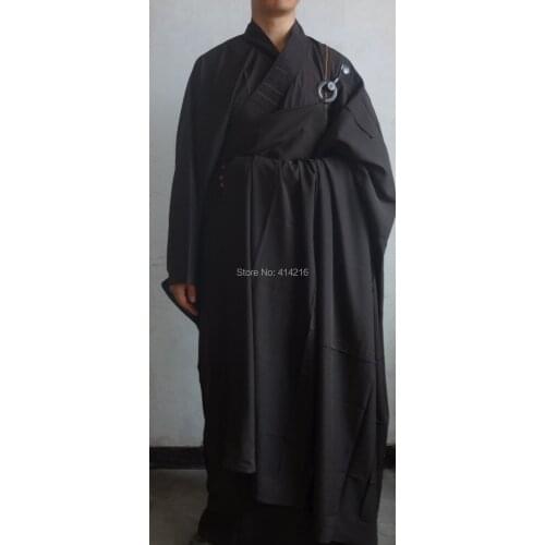 Unisex buddhist monks robesgown wuyi lay suits wushu martial arts meditation uniforms costumes haiqing coffeecolor