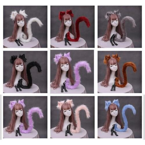 Women Girl Cute Furry Animal Beast Ears Headwear Anime Cosplay Costume Soft Plush Cat Tail Fox Ear Lolita Hair Accessory Props