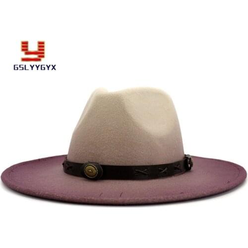 New Fashion Spray-painted Jazz Panama Woolen Felt Fedora Hat for Women Men Wide Brim Fall Winter Church Hat