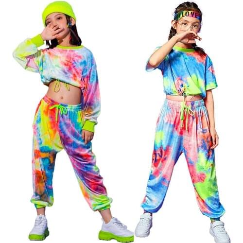 Lolanta Girls Colorful Hip Hop Dance Clothes Velvet Long Sleeve Tops Or Pants Casual Wear Jazz Stree Dance Costume