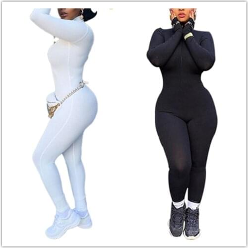 AA Women Turtleneck Playsuit Long Sleeve Bodycon Jumpsuit Romper Trousers Tracksuit One-pieces Yoga Sport Slim Black