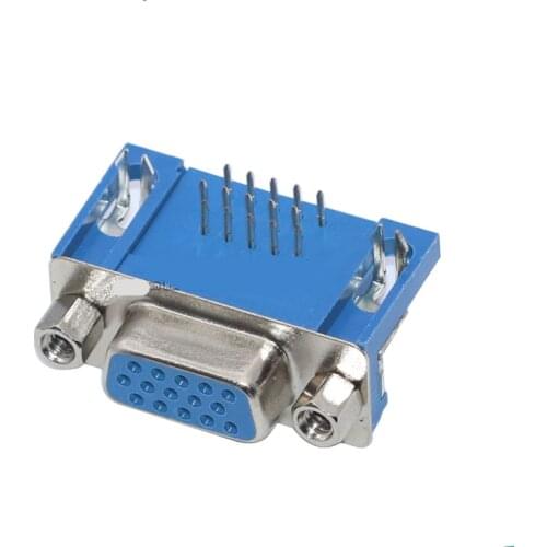20PCS Long section of blue plastic HDR15 female DB15 three rows of three rows of 15-pin VGA socket looper 90 degrees flapper